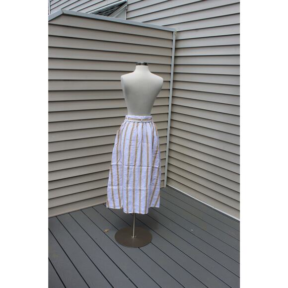 Cynthia Rowley Women's Midi Skirt Linen Yellow White Striped Print Size S - Picture 15 of 15